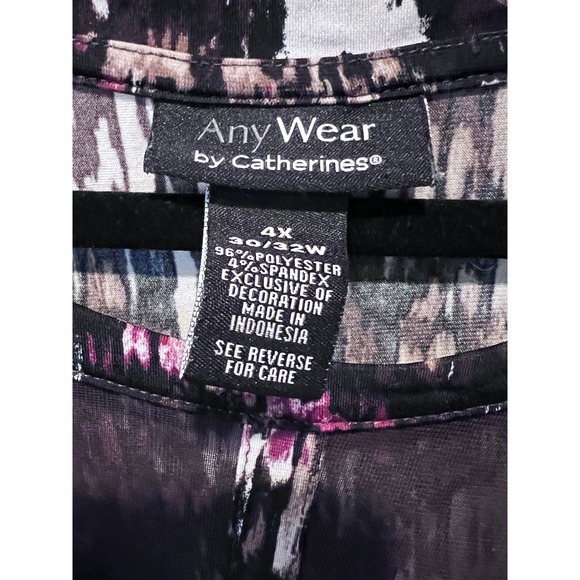 Any Wear by Catherines Plus Size 4X Abstract Print Mesh Neck Sleeveless Blouse - Picture 2 of 7